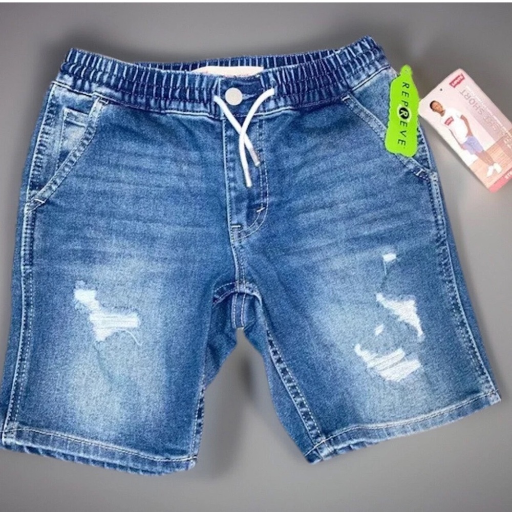 Boys Jean Shorts LEVIS M (10/12) Pull On Denim Distressed NWT